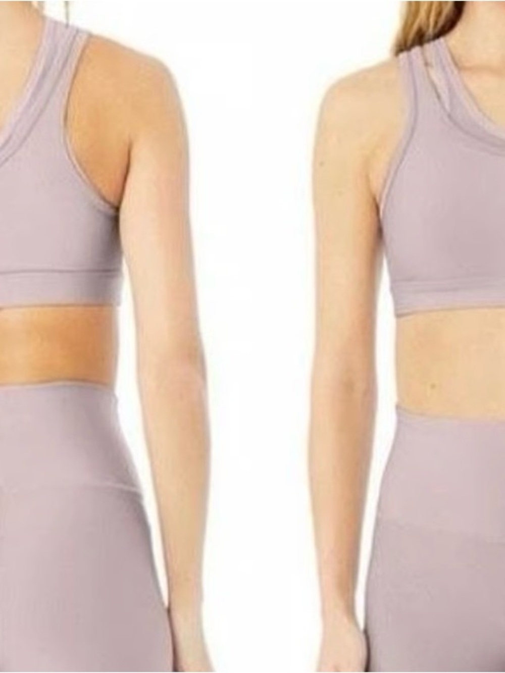 ALO- Lavender one shoulder sports bra and pants set